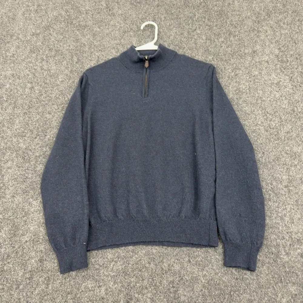 The‎ Mens Store Bloomingdales Quarter Zip Sweater Mens L Blue Merino Wool 443501